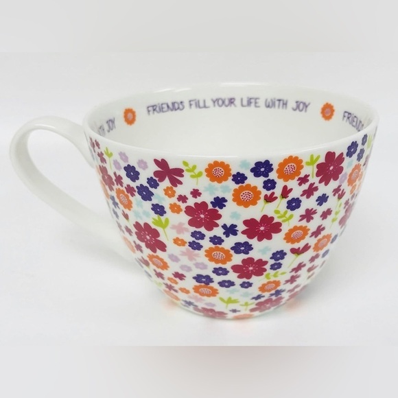 Portobello “Friends Fill Your Life With Joy" Floral Bone China Large Mug 18 oz - Picture 3 of 5
